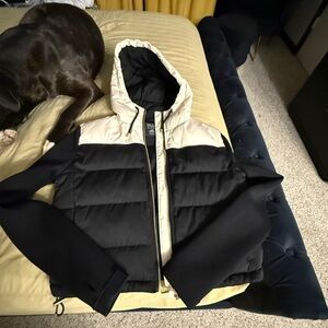 P.E Nation Cream and Black Hooded puffer Jacket